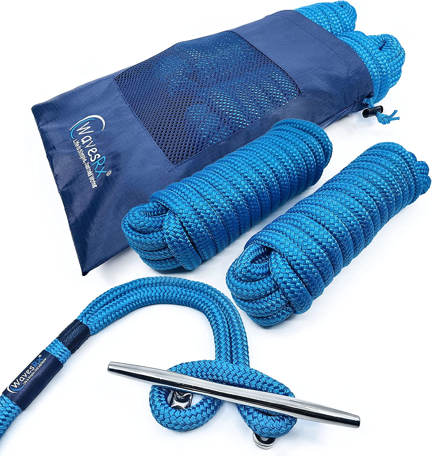 WAVESRX 1/2” x 20’ (4PK) HighPerformance Dock Lines for Boats and
