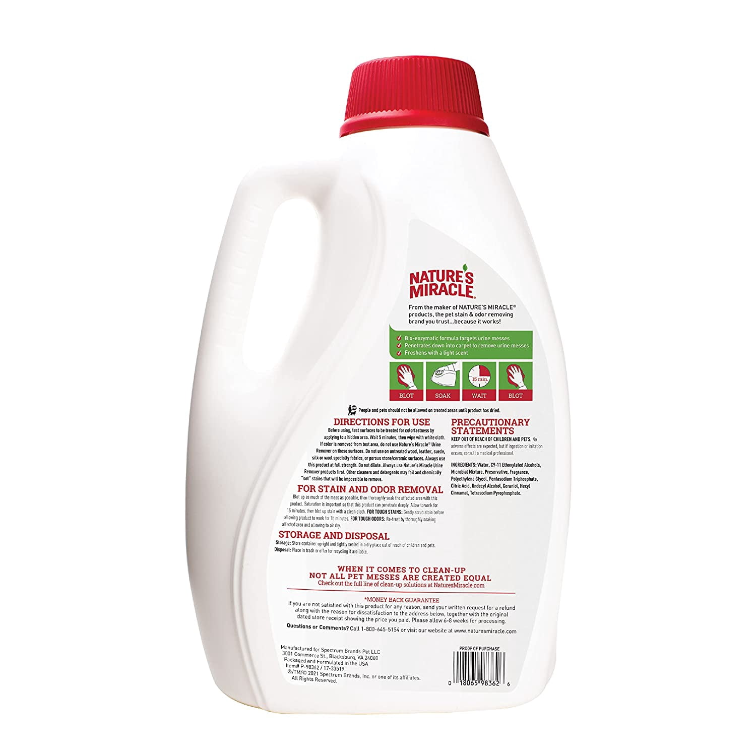 Nature’s Miracle Dog Urine Remover, 128 Ounces, Enzymatic Formula