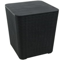 Sunnydaze Outdoor Side Table with Storage - Rattan Design - 11.5 Gal. - Phantom Gray