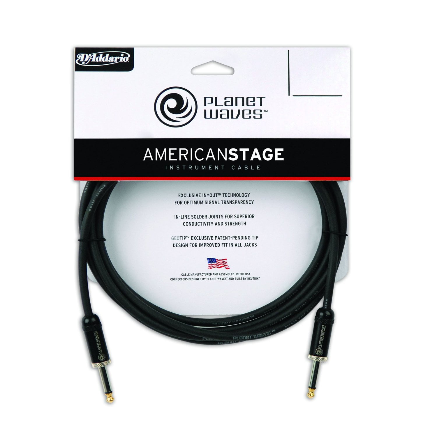 D'Addario American Stage Instrument Cable, Dual Right Angle, 10 feet