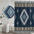 thumbnail image 4 of Polyester Fabric Blue Brown Boho Shower Curtain, Country Southwest Tribal Abstract Motifs Waterproof Bathtub Curtain Bathroom Decor Set with Hooks 36 x 78 Inches, 4 of 6
