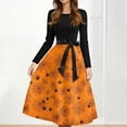 thumbnail image 4 of WTOBBY Women's Halloween Print Flare Dress with Spider Bat Pumpkin Pattern, Round Neck, Long Sleeves, and Hollow Party Design for Casual Retro Fashion ,Orange XL, 4 of 4