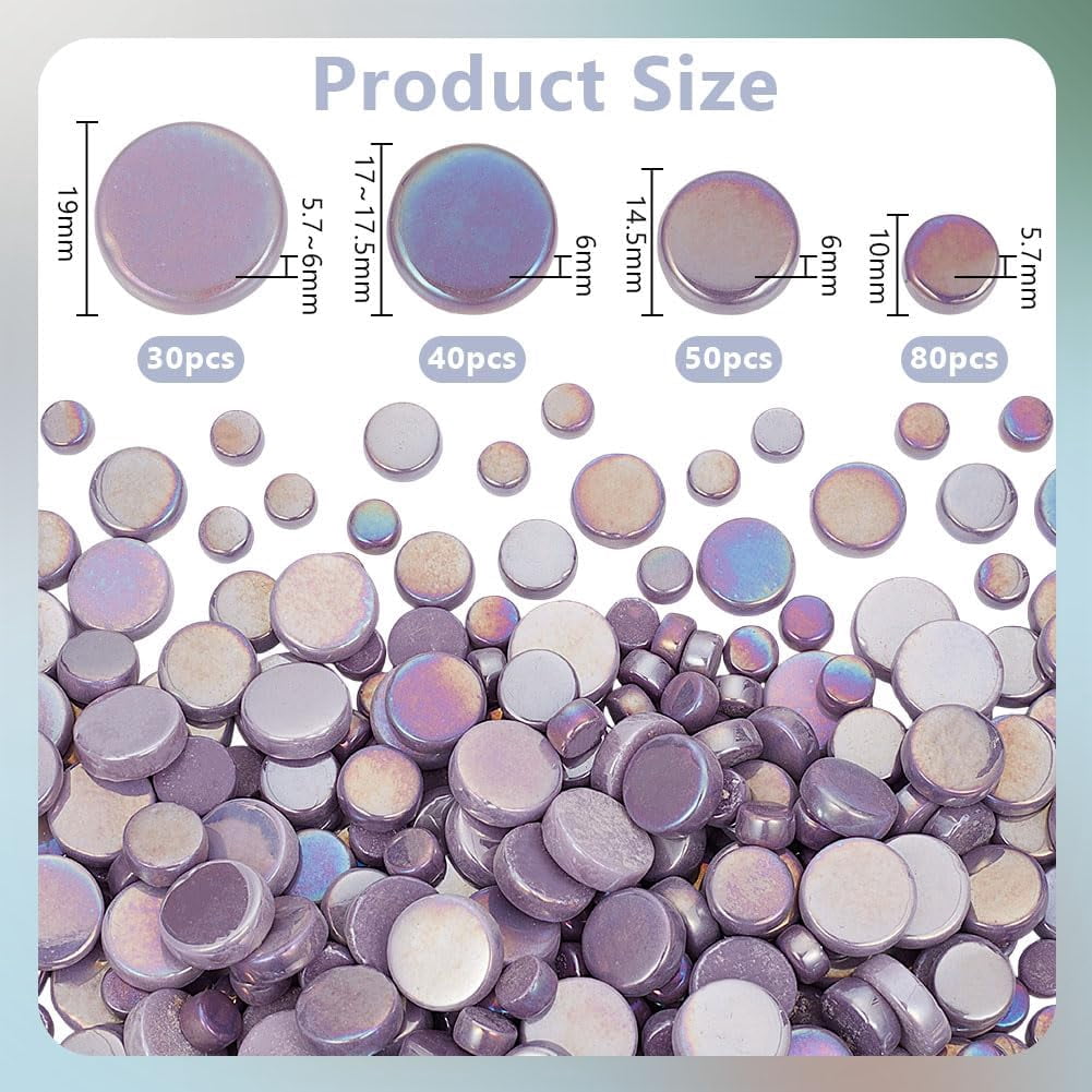 200pcs 4 Sizes Round Glass Mosaic Tiles for Crafts Purple Glass Mosaic Pieces Creative Iridescent Mosaic Tiles for DIY Craft Flowerpots Cups Vases Garden Decor Mosaic Projects