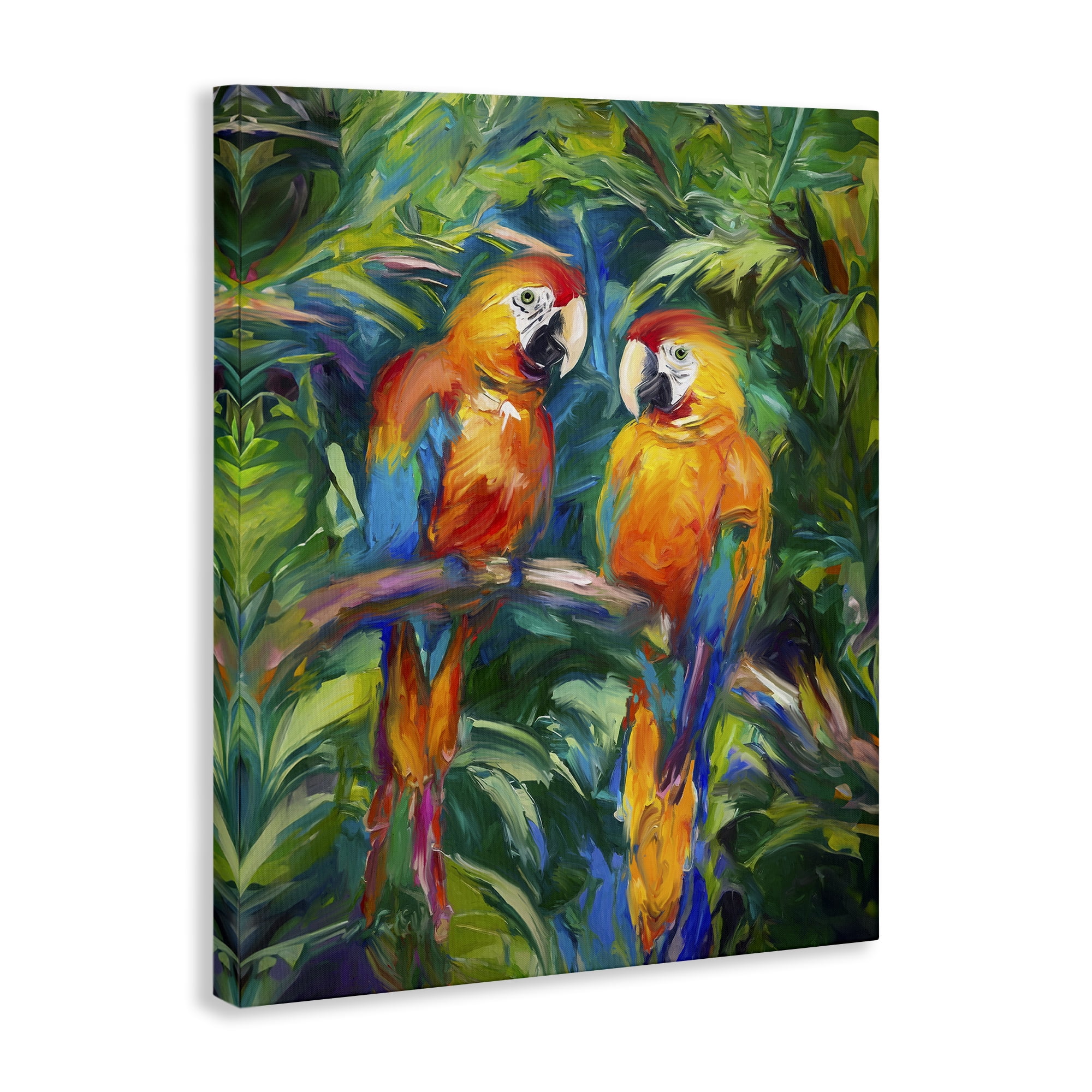 Stupell Industries Rainforest Parrot Branch Animals & Insects Painting Gallery Wrapped Canvas Art Print Wall Art, 30 x 40