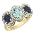 thumbnail image 1 of 10K Yellow Gold Natural Aquamarine & Lapis 3-Stone Ring Oval Diamond Accent, size 10, 1 of 2