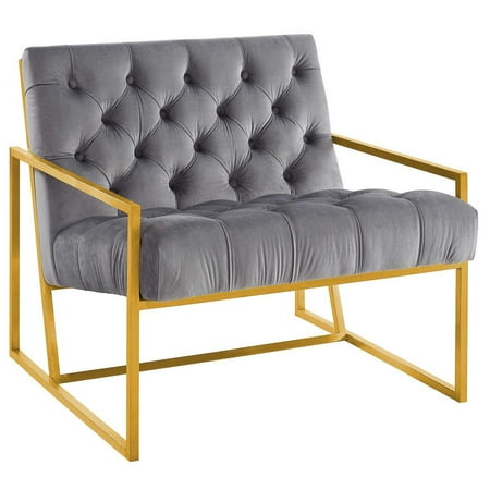 Modway Bequest Tufted Performance Velvet Armchair in Gray & Gold