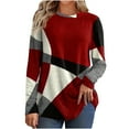 thumbnail image 2 of Zanvin Fall Sweaters Sales Clearance! Women's Casual Round Neckline Long Sleeve Printed Loose Shirt Blouse Tops, Red, L, 2 of 6