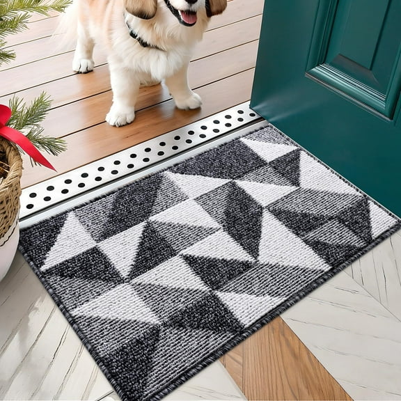 Door Mat Indoor Entrance Washable 32x20, Odor-Free Low-Profile Front Back Geometric Doormat, Absorbent Resist Dirt Entry Carpet, Easy to Clean Sturdy Inside Floor Mats for Entryway, Black
