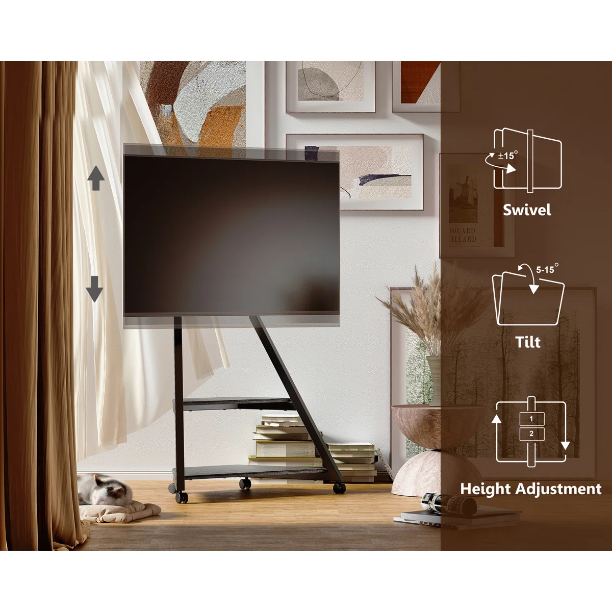 FITUEYES Eiffel Series Rolling Corner TV Stand for 43–75 Inch TVs, Black
