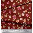 thumbnail image 2 of Soimoi Red Georgette Viscose Fabric Leaves & Primrose Floral Printed Fabric 1 Yard 44 Inch Wide, 2 of 3
