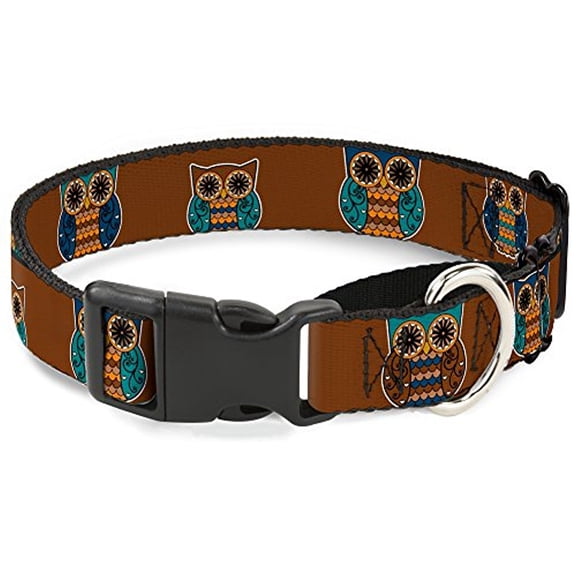 Buckle-Down Martingale Dog Collar - Owls Flip Black Mauve Sage - 1" Wide - Fits 15-26" Neck Size - Large