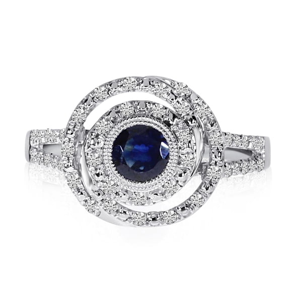 14k White Gold Sapphire and Diamond Concentric Circle Ring