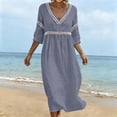 thumbnail image 7 of ClodeEU Women's Lace Trim V Neck 3/4 Sleeve Tunic Midi Dress,Casual Boho Beach Vacation Dress Gray,Women's Plus M, 7 of 7