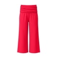 thumbnail image 4 of Fold over Gaucho Pants for Women Wide Leg Coral Capri Pants Elastic Low Waisted Yoga Leggings Stretchy Summer Casual Culottes Red S, 4 of 7