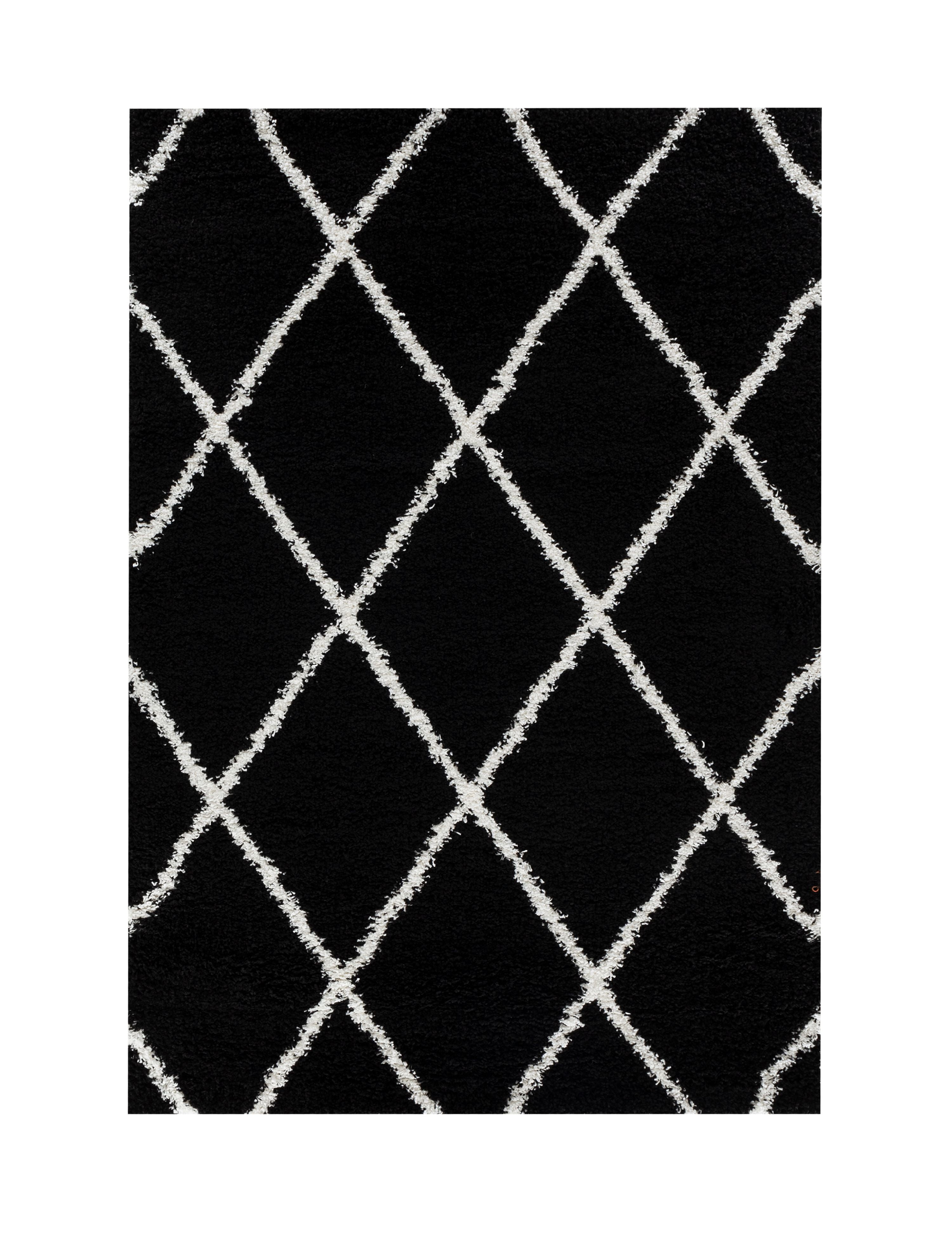 Supreme Shag Collection Soft Black, White, Geometric Diamond, Shaggy Area Rug