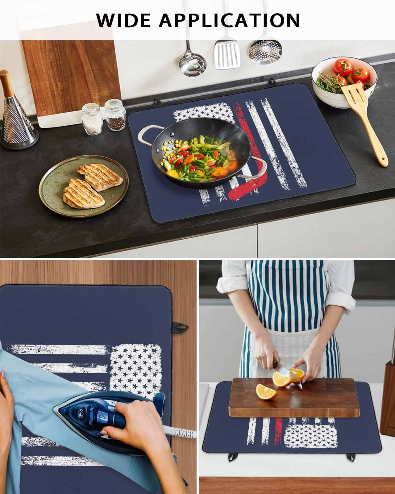 Large Induction Cooktop Protector Mat Navy Blue Hockey American Flag Stove Top Covers for Electric Stove, Vintage Abstract US Flag Decorative Stove Burner Cover Mats, Glass Top Stove Cover