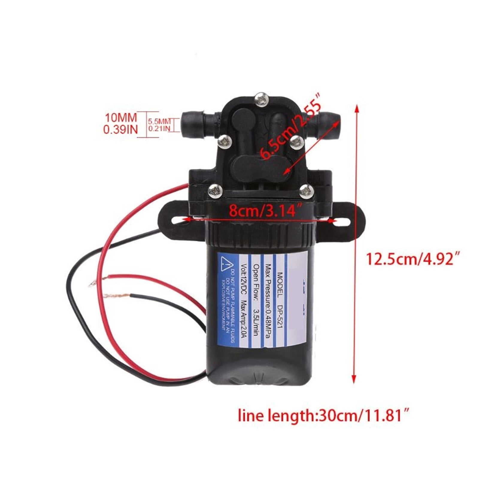 DC 12V 3.5L/Min 0.48MPa 70 PSI Diaphragm High Pressure Self Priming Water Pump ,Not Damage Pump