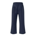 thumbnail image 4 of Cropped Pants For Women Capri Pants Casual Solid Color Linen 3 4 With Pockets Drawstring Waist Summer Harem Pants Navy L, 4 of 5