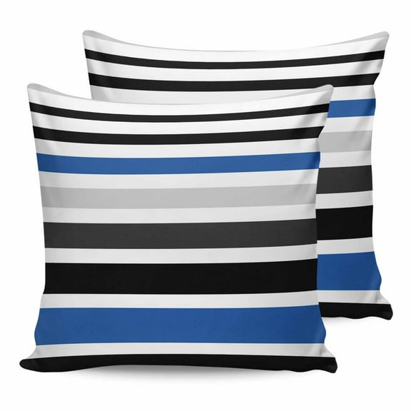 Outdoor Waterproof Throw Pillow Covers Set of 2 Navy Blue Stripes Decorative Pillowcases Square Outdoor Pillows Cushion Case 16x16 Inch Black Lines Striped Patio Pillows for Couch Sofa Bed Garden
