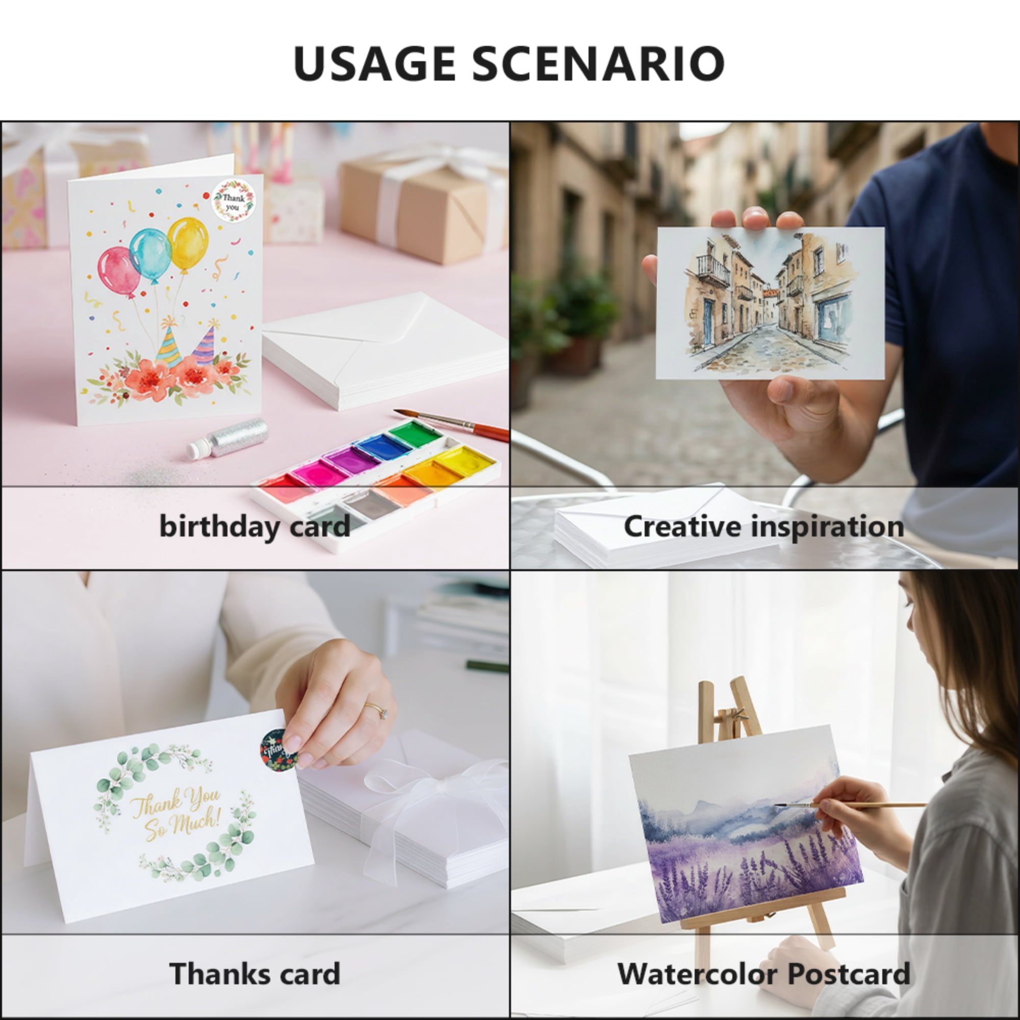 50 Pack Watercolor Cards with Envelopes, 4 x 6 Inch, Perfect for Painting or Card Making, Ideal for Christmas and Birthday Gifts