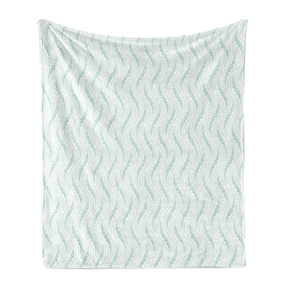 Abstract Soft Flannel Fleece Throw Blanket, Geometric Vertical Lines Points Ornaments Pattern on Plain Backdrop, Cozy Plush for Indoor and Outdoor Use, 60" x 80", Pale Seafoam and White, by Ambesonne