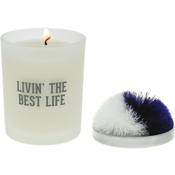 Best Life - Blue & White - 5.5 oz - 100% Soy Wax Candle with Pom Pom Lid Scent: Tranquility