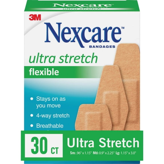3M Nexcare Comfort Flexible Fabric Adhesive Bandages - Latex-Free - 30 Count, Assorted Sizes