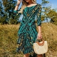 thumbnail image 4 of Abstract Teal Gold Fractal Art Women's 3/4 Sleeve Dresses Elegant A-Line Midi Dress Flare Summer Casual Sundress, 4 of 9