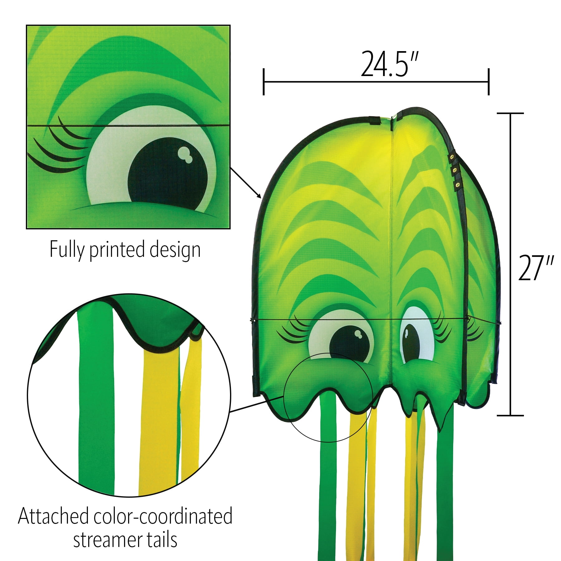 In the Breeze 3389 — Green Pop Jelly Kite — Non-Assembly, Easy-Flying Kite with Long Streamer Tails; Kite Line Included