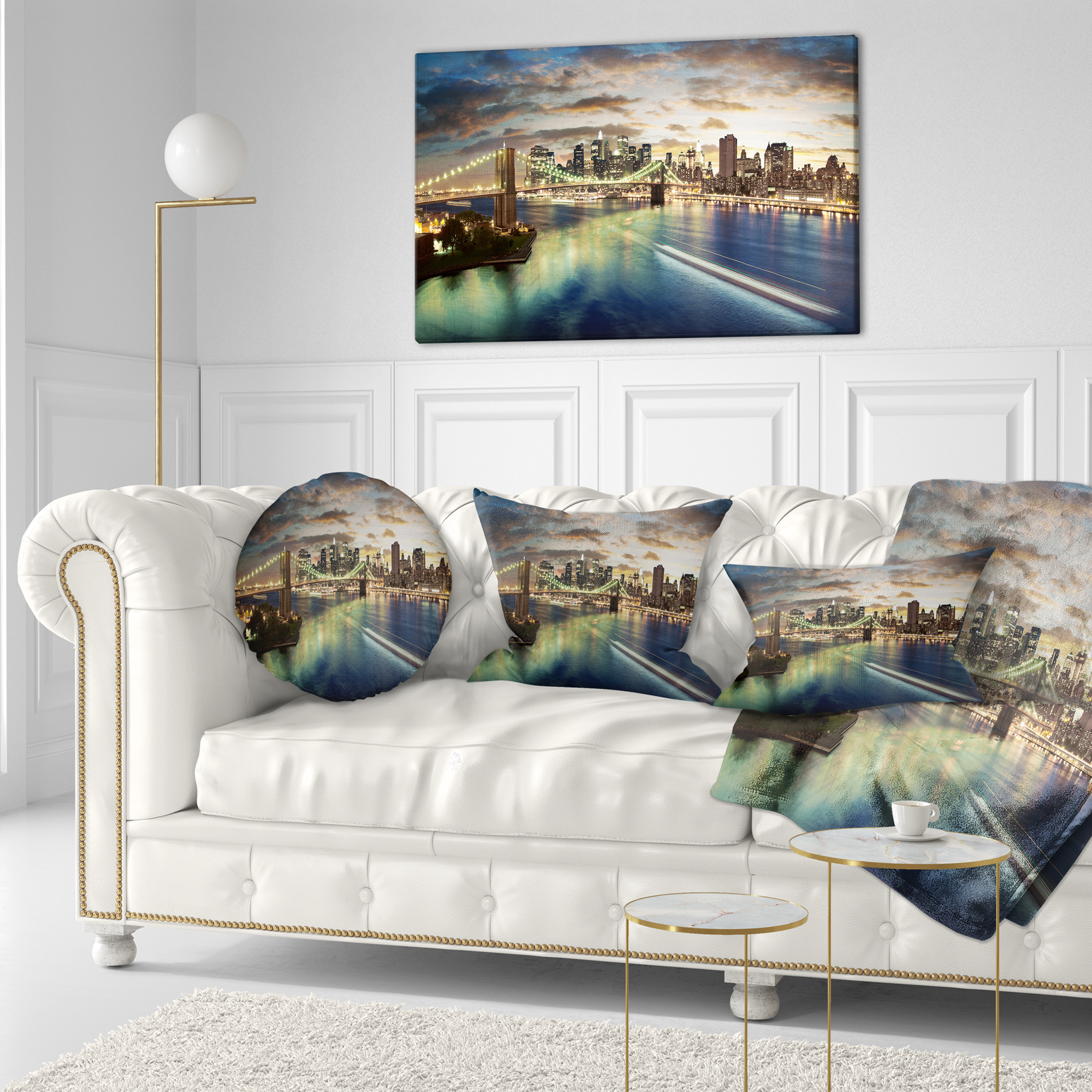 Designart New York Under Cloudy Skies - Cityscape Photo Throw Pillow - 12x20