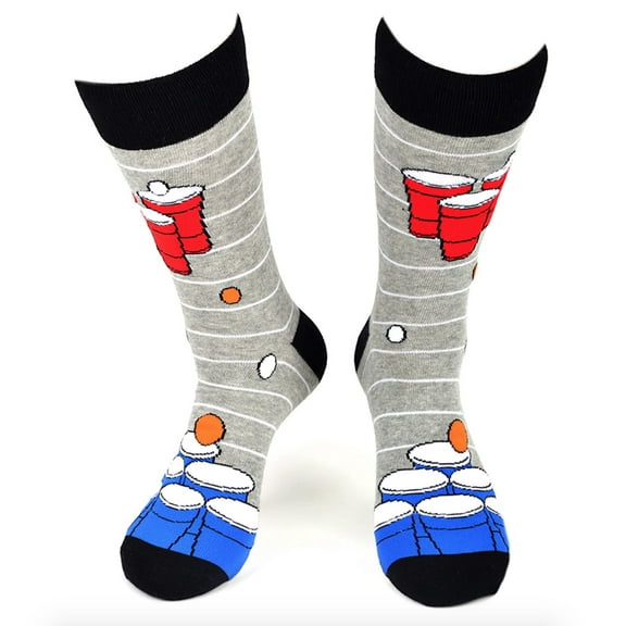Urban-Peacock Men's Novelty Fun Socks - Beer Pong - Gray, 1 Pair
