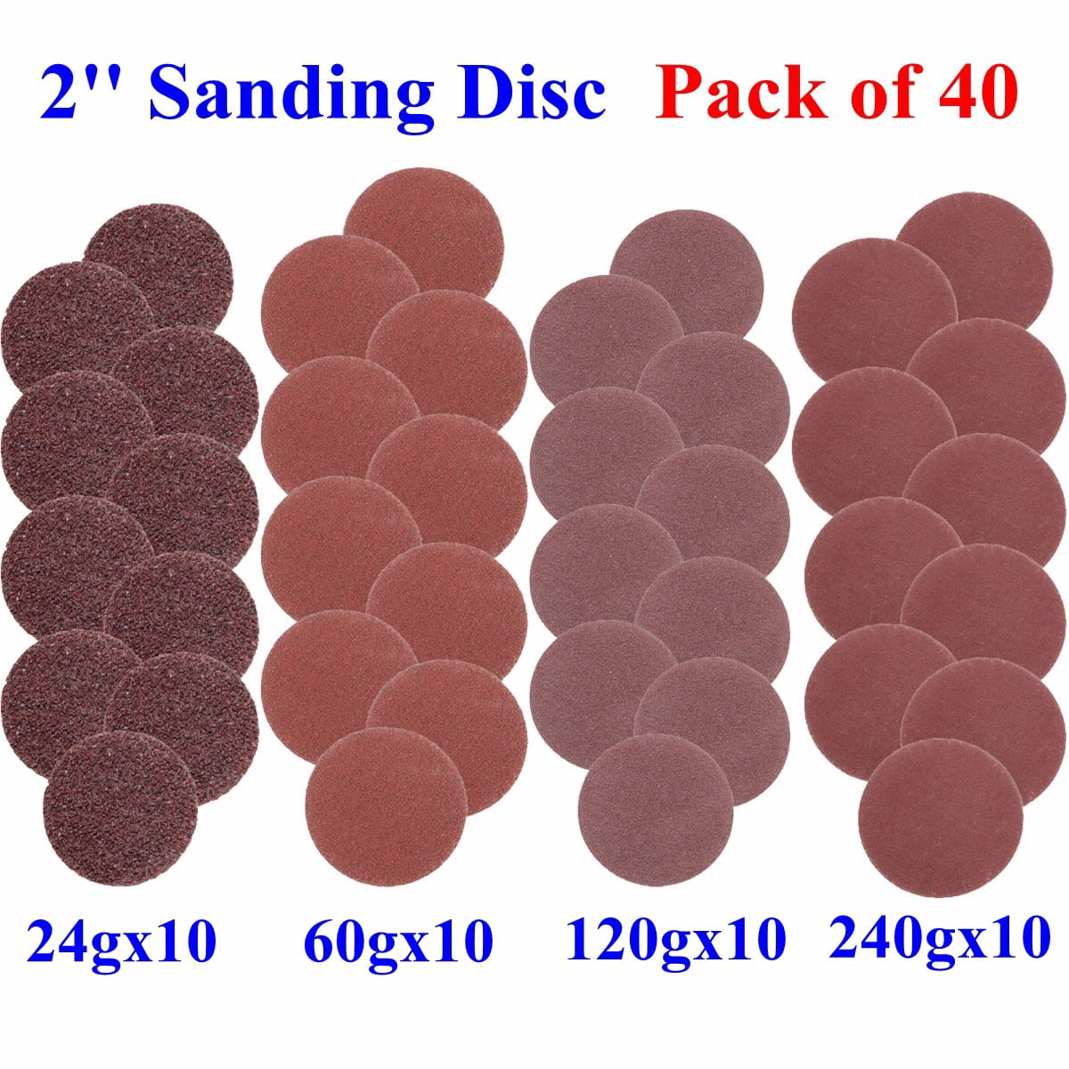 40PCS 2'' Roll Lock Sanding Discs 24/60/80/120 Grit Mix Type R Roloc Rotary 