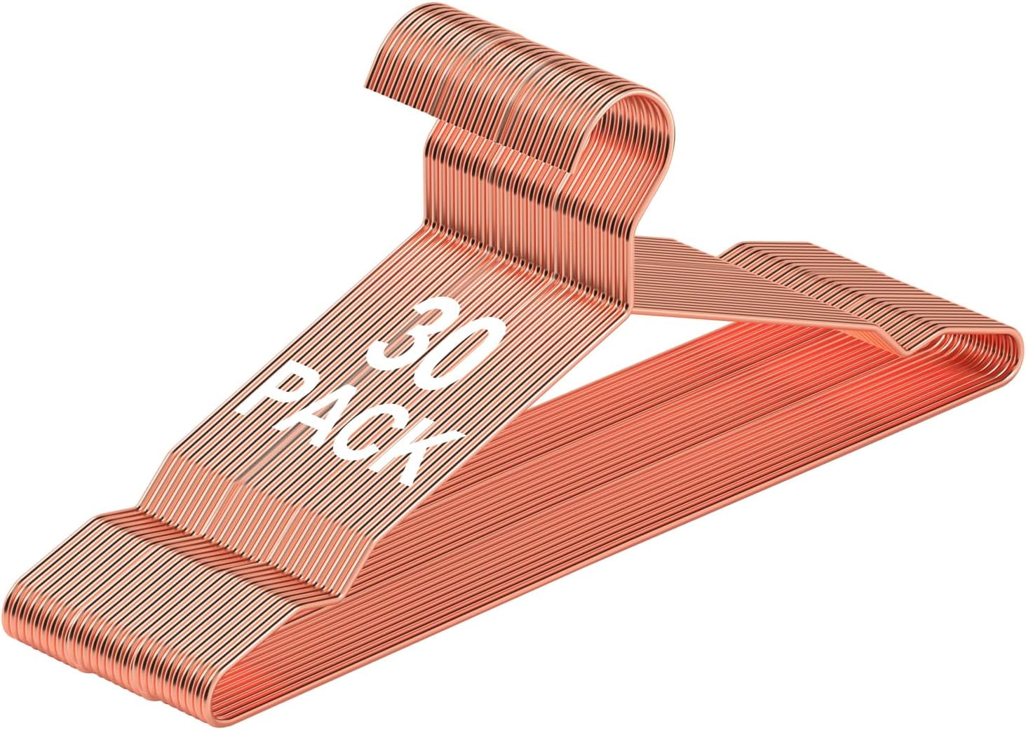 SPECILITE Metal Hangers 30 Pack , Heavy-Duty Wire Clothes Hangers with Notches, Space Saving, Rose Gold