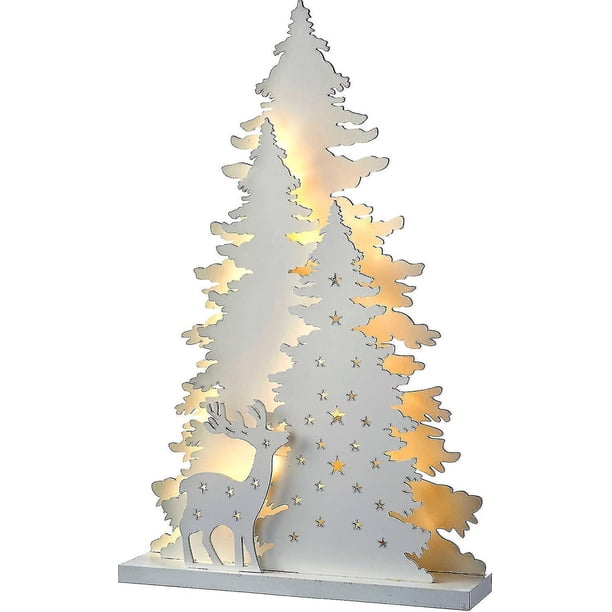 Decoración navideña de mesa YONGSHENG Árbol y renos preiluminados de madera 30 cm blanco