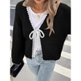 thumbnail image 4 of Suéteres Tipo Cárdigan con Lazo para Mujer, de Punto Grueso, con Mangas Largas Abullonadas, Modernos Abrigos para Otoño e Invierno. Negro M, 4 of 5