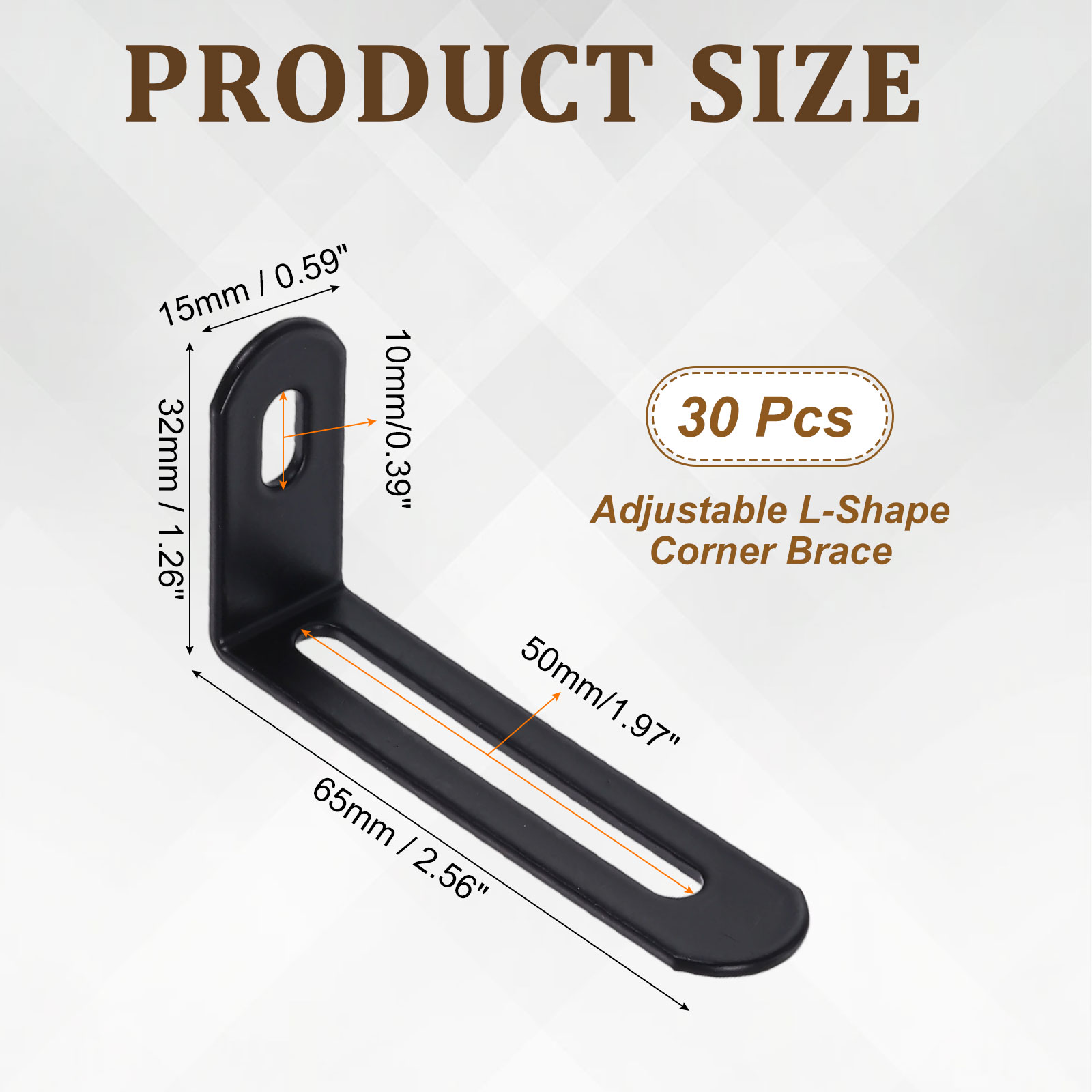 Uxcell 30 Pack Adjustable L-Shape Corner Brace, 1.3" x 2.6" x 0.6" Metal Slotted 90 Degree Right Angle Corner Shelf Bracket Support Brace, Black