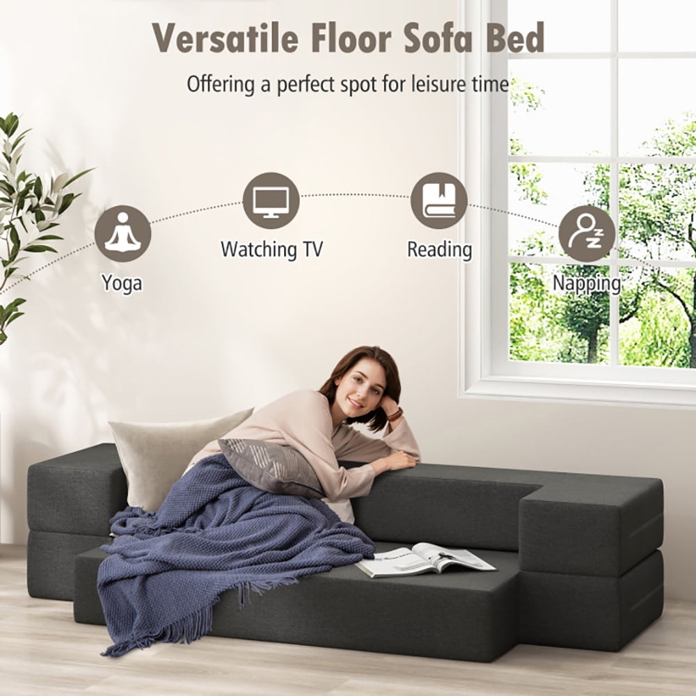 Finihen Sofa Bed, Convertible Folding Sofa, 8 Inch Convertible Folding Sofa Bed with Washable Cover-Twin Size, for Living Room, Dark grey
