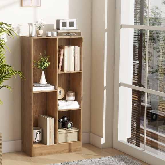 Giantex 5-Cube Bookcase, Freestanding Bookshelf w/ 2 Anti-toppling Kits, Modern Storage Unit, Display Shelving, Natural