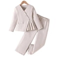 thumbnail image 6 of hengsof Girls Modern Two Piece Suit, Solid Color Asymmetrical Hem Blazer Jacket and Straight Leg Trousers Chic Style Set for Big Kids Ages 5 to 14 Years, 6 of 8