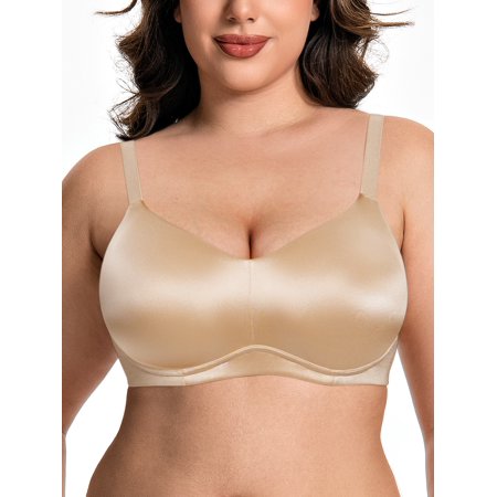 Deyllo Women Seamless Wireless Minimizer Bras Breathable Unlined Bralette Beige V Neck Full Coverage T-Shirt Bra Clothes Size 44D