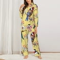 thumbnail image 3 of Junzan Beautiful Bright Birds And Flowers Print Womens Pajama Sets,Long Sleeve Button Down For Women Pjs 2 Piece, 3 of 9
