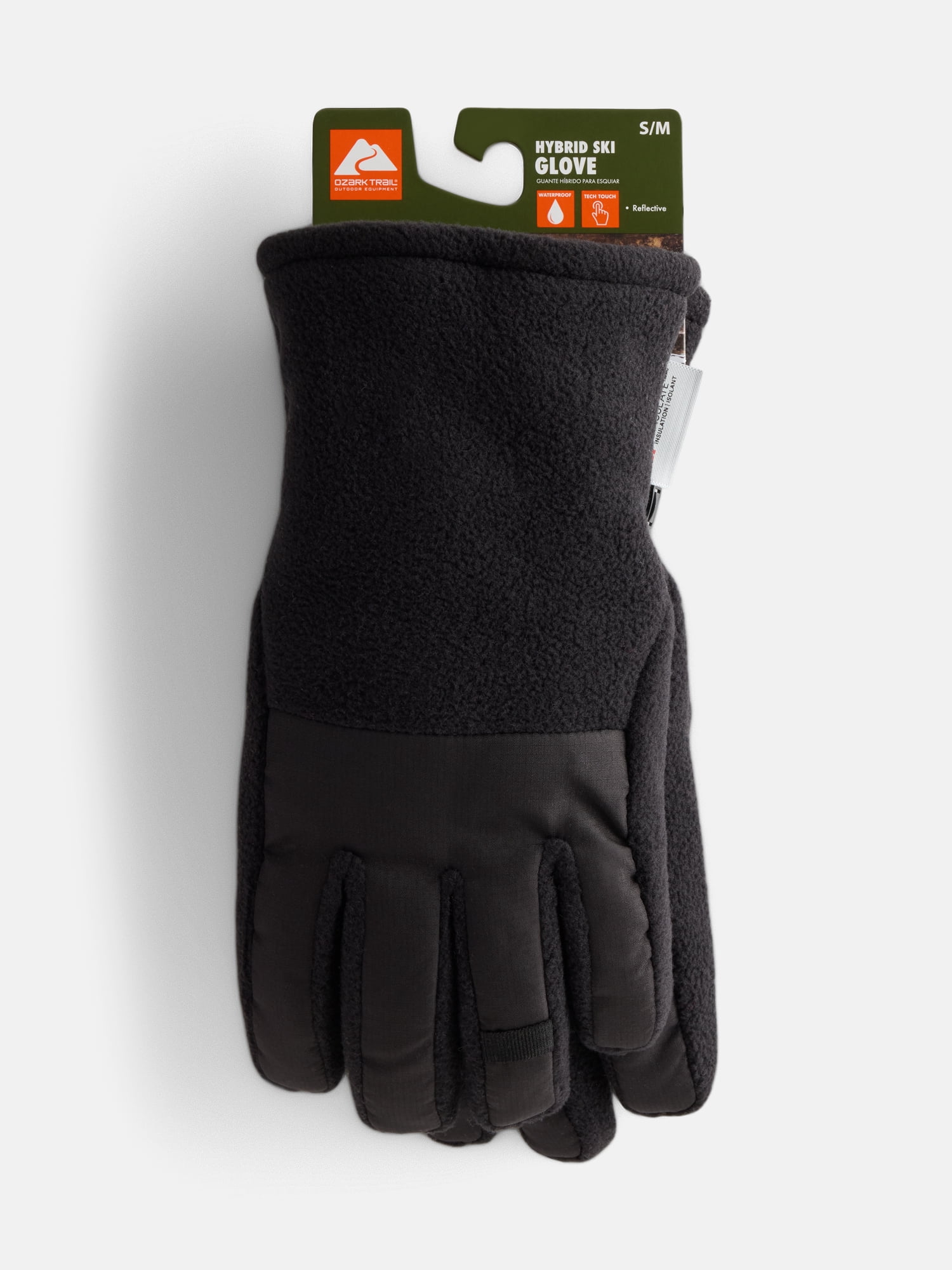 Ozark Trail Women's Fleece Tech Ski Gloves, Black Soot, S/M