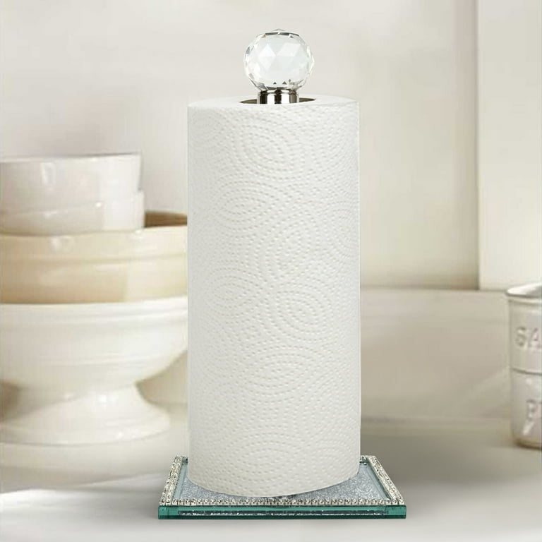 Silver Paper Towel Roll Holder Bling Stand Towel Tissue Roll Countertop Napkin for Bathroom Crystal Holder Crushed Diamond Home Decor 13.3 Inches High