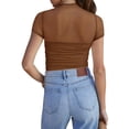 thumbnail image 7 of Raccmtaty Women Bodysuit, Short Sleeve Turtleneck See-through Patchwork Slim Fit Summer Romper Clothes, 7 of 7
