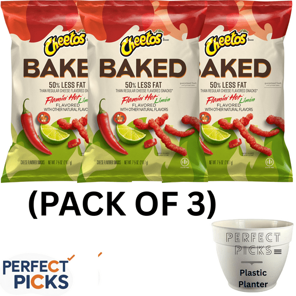 Cheetos Baked Flamin' Hot Limon Flavored Snack Chips, 7.6 Ounce Bag ( 3 Pack )
