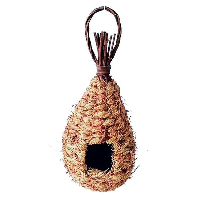 Straw Bird House Natural Handmade Hanging Bird Hut Woven Bird Nest for Outside