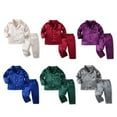thumbnail image 3 of GYRATEDREAM Toddler Baby Boy Girl Pajamas Set Silk Satin Long Sleeve Lapel Sleepwear Nightwear Kids Jammies Nightgown Pjs Loungewear 2 Piece Outfit Spring Fall Clothes Green for 9 Months-7 Years, 3 of 3