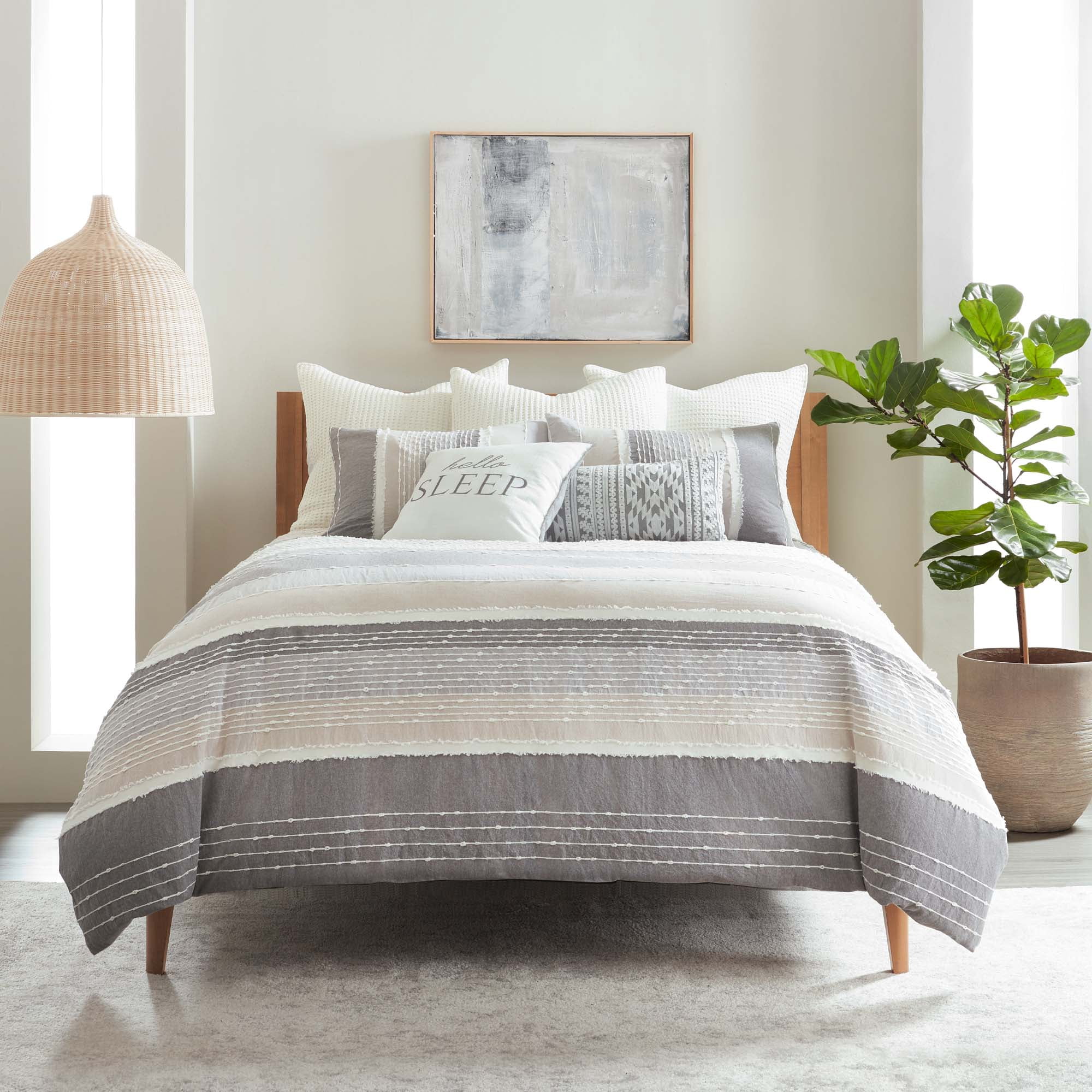 Levtex Home - Santander Comforter Set - Twin Comforter + One Standard Pillow Case - Grey, Beige, White - Jacquard - Comforter (68 x 88in.) and Pillow Case (26 x 20in.) - Cotton