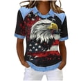 thumbnail image 3 of Feancey American Flag Tee Shirt Women July 4th Faux Denim Patchwork Waffle Knit Tops Short Sleeve Lapel Collar Patriotic T-Shirts Black XXL, 3 of 8