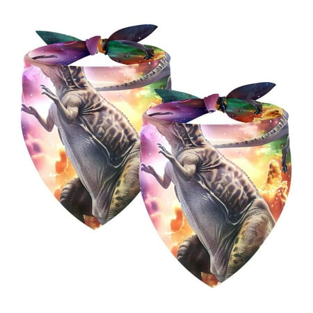 PhooArto Universe Galaxy Dinosaur Dog Bandanas 2 Pack Soft Washable Pet Scarf Triangle for Large Dogs Puppies and Cats